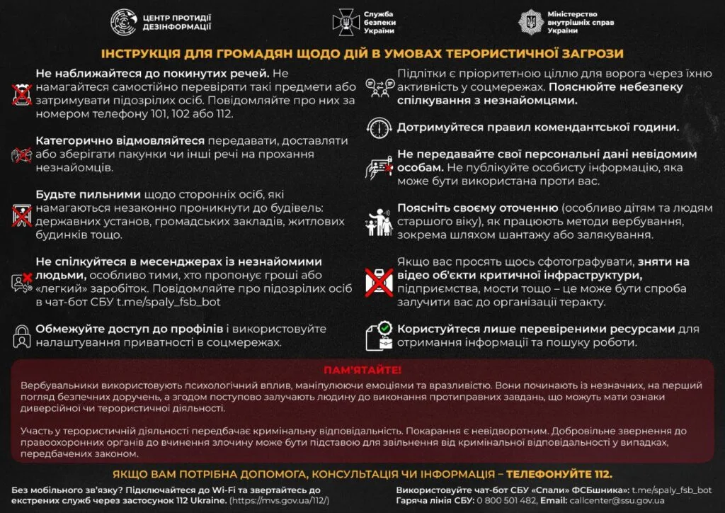 Інструкцію щодо дій в умовах терористичної загрози