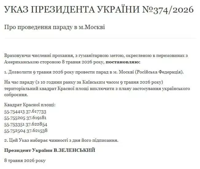 Україна офіційно дозволила рф провести парад на Красній площі 9 травня