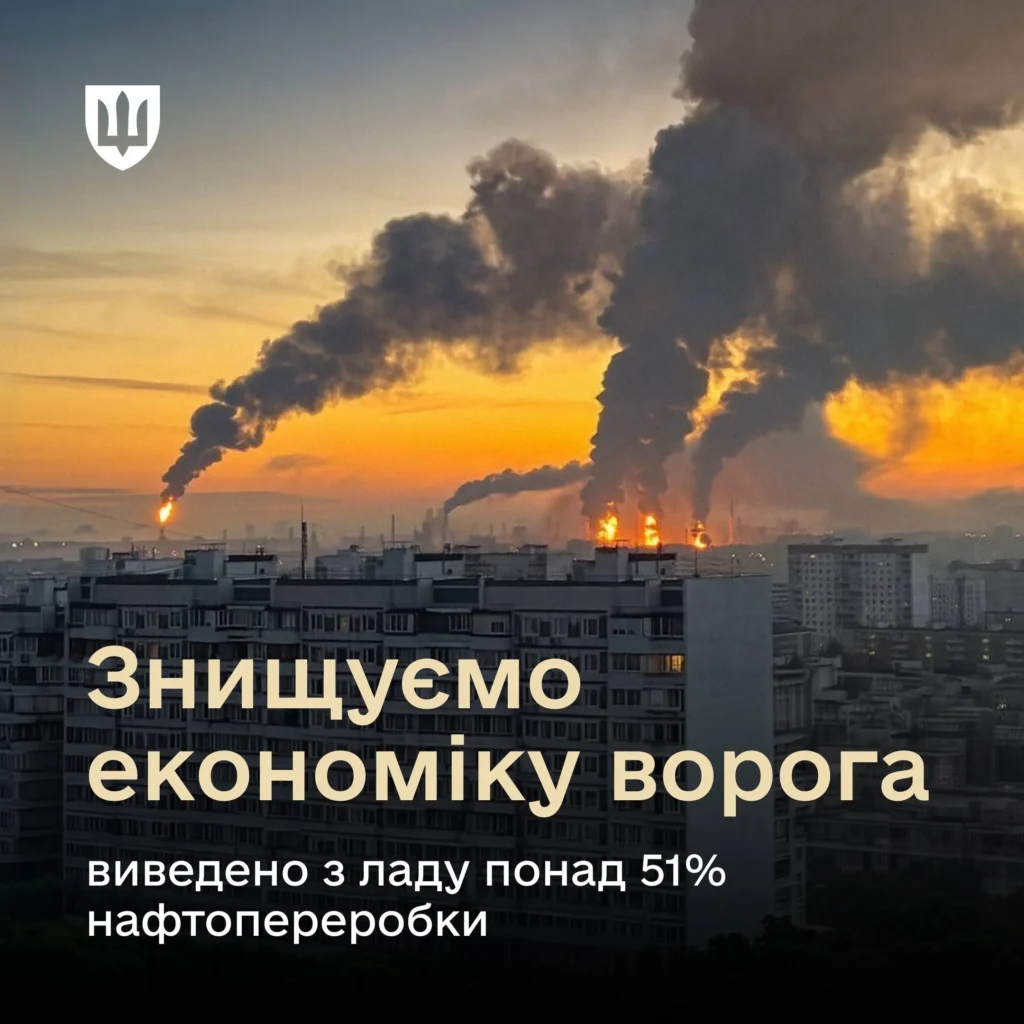 Понад 51% нафтопереробних потужностей ворога виведено з ладу.
